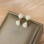 Elegant Irregular Round Shell Pearls 925 Sterling Silver Dangling Earrings