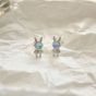 Cute Created Moonstone Bunny Astronaut 925 Sterling Silver Stud Earrings