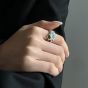 Fashion Oval Created Moonstone Colorful CZ Irregular 925 Sterling Silver Adjustable Ring