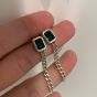 Vintage Green Emerald CZ Chain Tassels 925 Sterling Silver Dangling Earrings