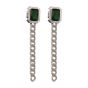 Vintage Green Emerald CZ Chain Tassels 925 Sterling Silver Dangling Earrings