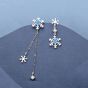 Holiday Blue CZ Snowflakes Asymmetry 925 Sterling Silver Dangling Earrings