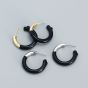 Modern Black Tube C Shape 925 Sterling Silver Hoop Earrings