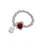 Women Red Agate Flower Bell Chinese Fu Tag Beads Chain 925 Sterling Silver Adjustable Ring