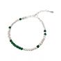 Women Irregular Green Silber Beads 925 Sterling Silver Bracelet