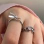 Cute Running Bunny Rabbit Pink CZ Heart 925 Sterling Silver Adjustable Ring