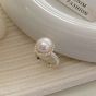 Women Round Shell Pearl Flower Border 925 Sterling Silver Adjustable Ring