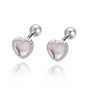Cute Created Moonstone Heart 999 Sterling Silver Stud Earrings