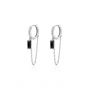 New Black Geometr Rectangle CZ Chain Tassels 925 Sterling Silver Dangling Earrings