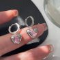 Girl Pink CZ Geometry Heart 925 Sterling Silver Leverback Dangling Earrings