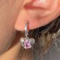 Girl Pink CZ Geometry Heart 925 Sterling Silver Leverback Dangling Earrings
