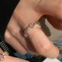 Women Pink CZ Heart in Heart 925 Sterling Silver Adjustable Ring