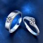 Honey Moon Simple Round Moissanite CZ 925 Sterling Silver Couple Adjustable Ring