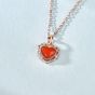 Women Red Agate Heart CZ Hollow Border 925 Sterling Silver Necklace