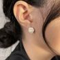 Women Round Shell Pearl Irregular Border 925 Sterling Silver Stud Earrings
