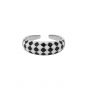Modern Black White Checkerboard 925 Sterling Silver Adjustable Ring