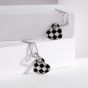 Women Chessboard Heart Hollow Chain 925 Sterling Silver Dangling Earrings
