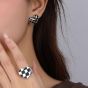 Girl Chessboard Heart 925 Sterling Silver Stud Earrings
