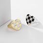 Girl Chessboard Heart 925 Sterling Silver Adjustable Ring