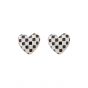 Elegant White Black Chessboard Heart 925 Sterling Silver Stud Earrings