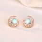 Women Natural Moonstone Star CZ Crescent Moon 925 Sterling Silver Stud Earrings