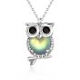 Cute Natural Moonstone CZ Owl 925 Sterling Silver Necklace