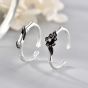 New Black Bamboo CZ Flower 925 Sterling Silver Adjustable Promise Ring