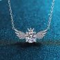 Elegant Round CZ Crown Angel Wing 925 Sterling Silver Necklace
