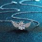 Elegante collar redondo de plata esterlina con ala de ángel y corona CZ 925
