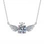 Elegant Round CZ Crown Angel Wing 925 Sterling Silver Necklace