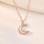 Women Mother of Shell Crescent Moon CZ Stars 925 Sterling Silver Necklace