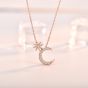 Sweet CZ Star Crescent Moon Casual 925 Sterling Silver Necklace