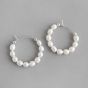 Elegant Natural Pearls Circles 925 Sterling Silver Hoop Earrings
