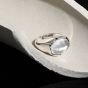 Vintage Oval Natural Crystal 925 Sterling Silver Adjustable Ring