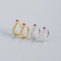 Simple New Pink CZ Lines Circle  925 Sterling Silver Hoop Earrings