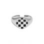 Geometry Round White Black Chessboard 925 Sterling Silver Adjustable Ring