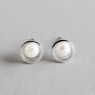 Geometry Hollow Circle Round Natural Pearl 925 Sterling Silver Stud Earrings
