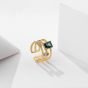 Elegant Green Rectangle CZ Triple Layers 925 Sterling Silver Adjustable Ring