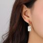 Geometry CZ Crescent Moon Stars Rectangle Tag 925 Sterling Silver Hoop Earrings