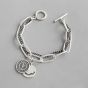 Vintage Smile Dangle Paperclip Curb Double Layers Chain 925 Sterling Silver Bracelet