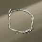 Simple Curb Chain Bar Code 925 Sterling Silver Bracelet