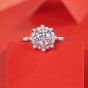 Wedding Moissanite CZ Peonies Flower 925 Sterling Silver Adjustable Ring