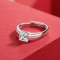 Classic 1ct Moissanite CZ Square 925 Sterling Silver Adjustable Ring
