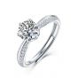 Bridesmaid Six Claw Round Moissanite CZ Lines 925 Sterling Silver Adjustable Ring