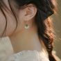 Beautiful Shell Pearl Green Jade Fan 925 Sterling Silver Dangling Earrings