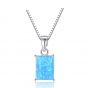 Elegant Rectangle Created Opal Geometry 925 Sterling Silver Necklace