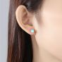 Simple Round Created Opal CZ 925 Sterling Silver Stud Earrings
