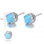 Simple Round Created Opal CZ 925 Sterling Silver Stud Earrings