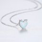 Simple Heart Created Opal 925 Sterling Silver Necklace
