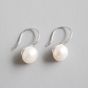 Women Round Natural Pearl 925 Sterling Silver Dangling Earrings
